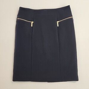 Michael Kors Pencil Skirt Womens Size 8 Navy Blue Stretch Office Gold Zipper